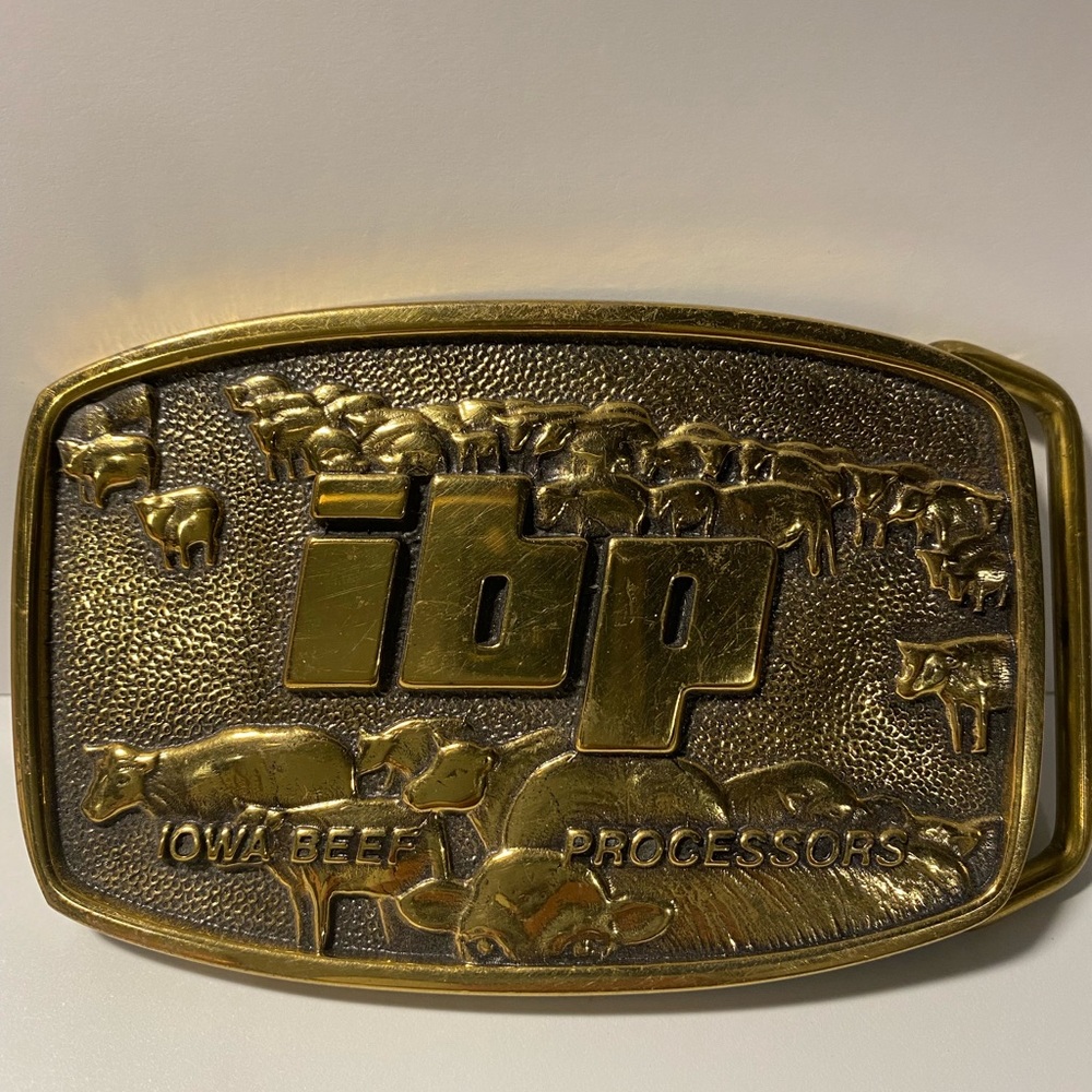 Vintage IBP Belt Buckle Iowa Beef Processors Brass Cattle